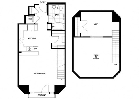 Floor plan for studio, 1 bath, 837 sqft